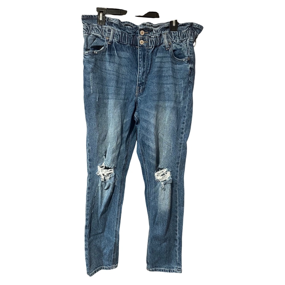 KanCan Maurices Womens Paperbag Waist Distressed Mom Jeans Medium Wash Size 31